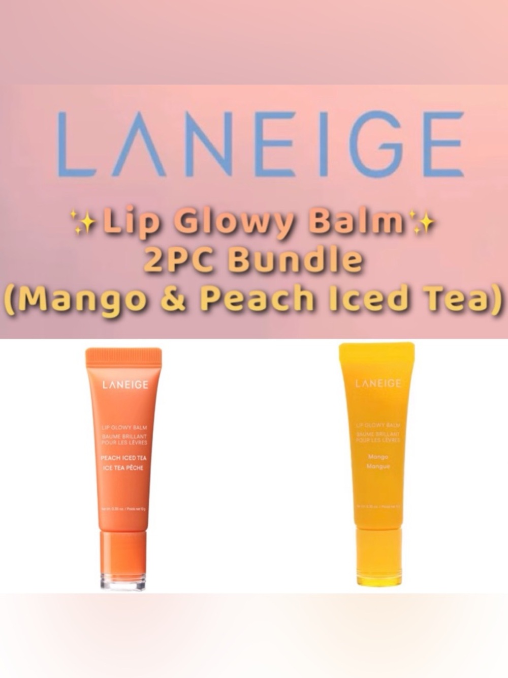 LANEIGE - Lip Glowy Balm 2PC Bundle (Mango & Peach Iced Tea) - NEW!